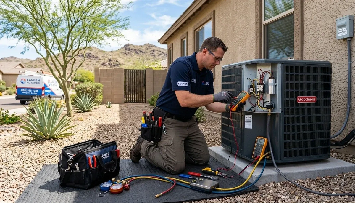 HVAC technician performing residential AC repair service in Phoenix AZ