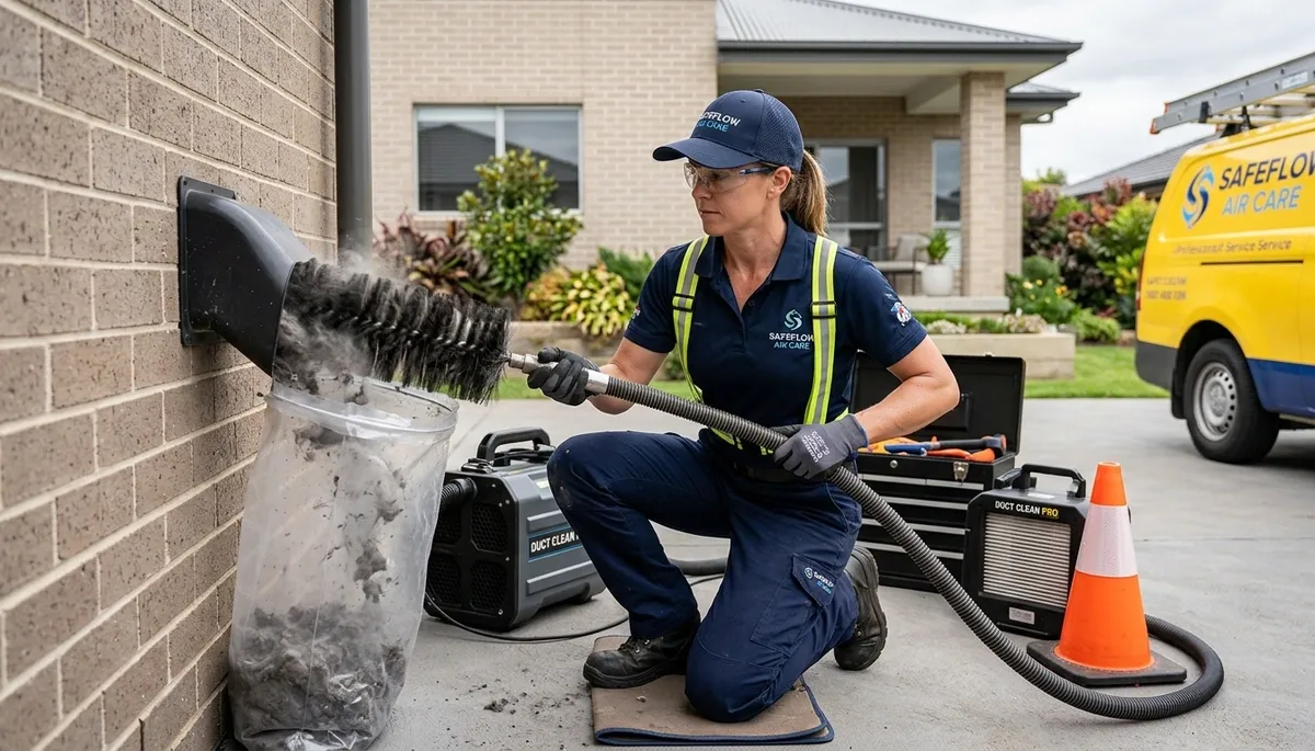 Technician cleaning dryer vent for home safety in Phoenix, AZ by Five Star Cooling